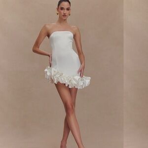 Meshki White Strapless Mini Dress with Ruffled Hem